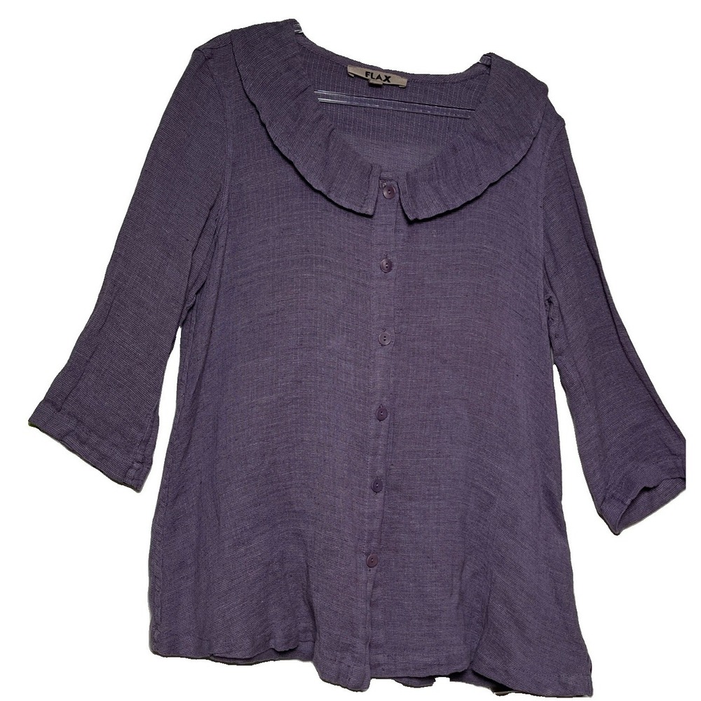 Vintage Flax Purple‎ Linen Blend Tunic Lagonlook Peter Pan Collar Womens Size S